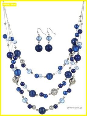 3-Layer Beaded Statement Necklace Set with Earrings Bohemian Western Jewelry